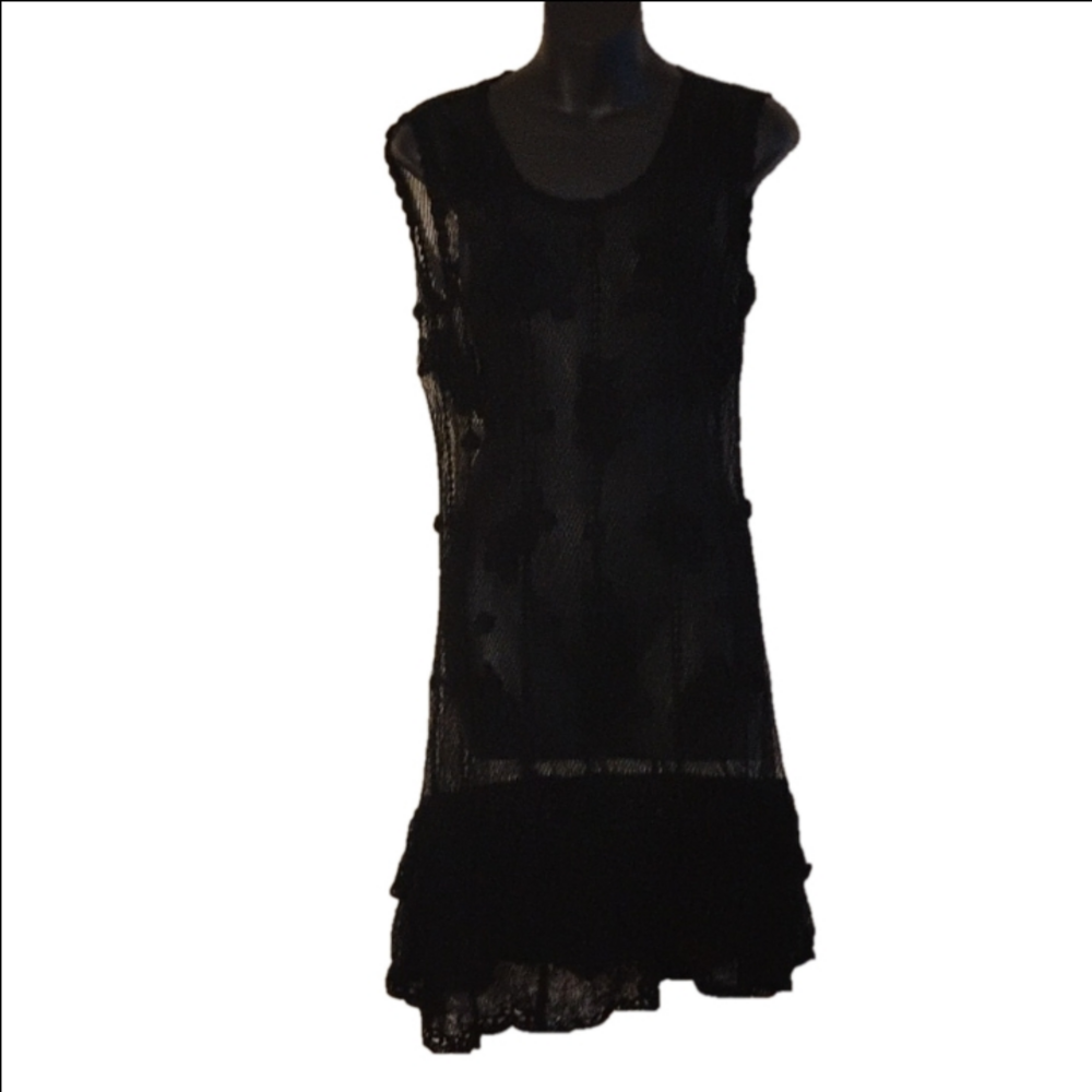 No brand Swim Cover. Pretty black crochet look. No size , see measurements